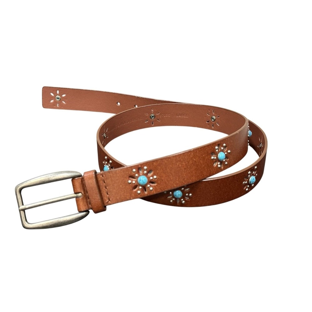 Nine West Woman Western Belt w/ Turquoise Stone Starburst Pattern Large 317155